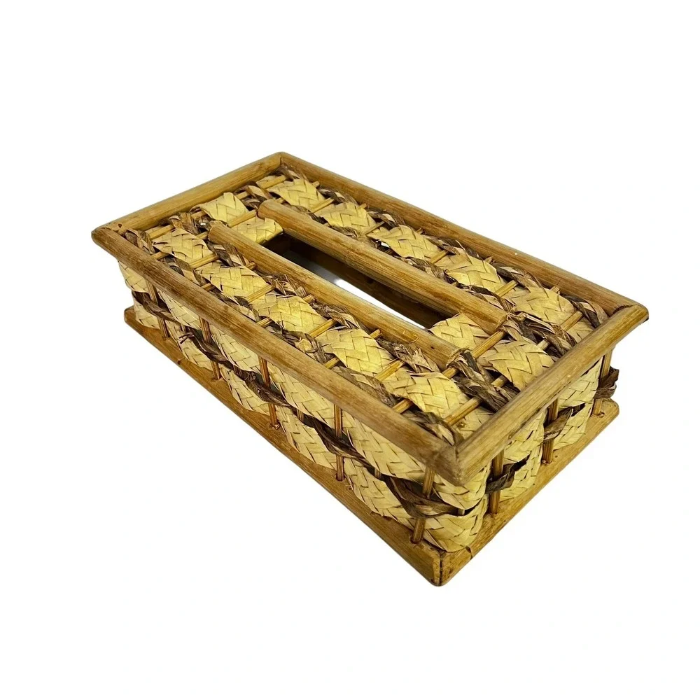 Vintage‎ Wicker Rattan Tissue Box Cover Boho Coastal Bathroom Decor MCM